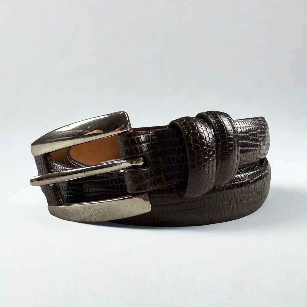 Ann Taylor Belt Womens S Brown Lizard Embossed‎ Leather Silver Buckle Timeless